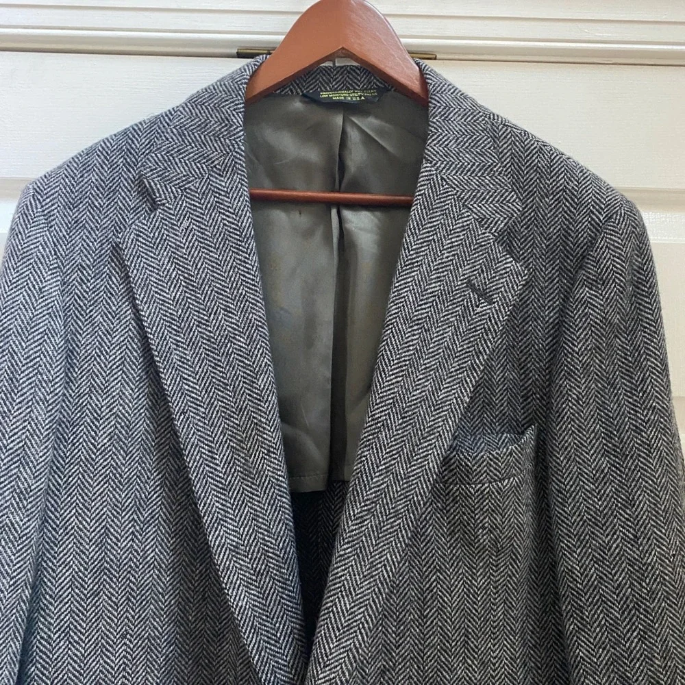 VTG Deansgate Herringbone Wool Blazer Men L/XL Made in USA Academia Classic READ